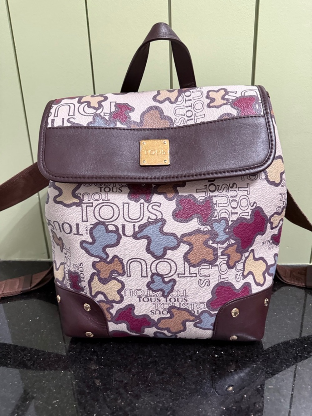 Authentic TOUS Kaos Icon Feminine Leather Backpack - Brown/Multicolor